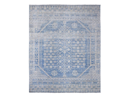 Blue 8'0" x 9'9" Oushak And Peshawar Hand knotted Wool Rug - Sku: O021884