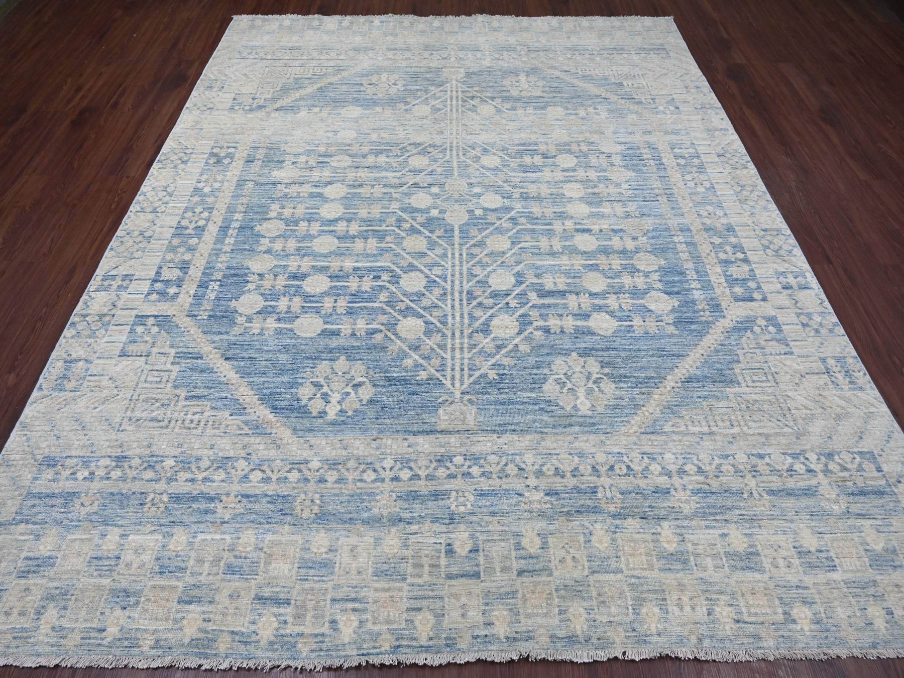 Blue 8'0" x 9'9" Oushak And Peshawar Hand knotted Wool Rug - Sku: O021884