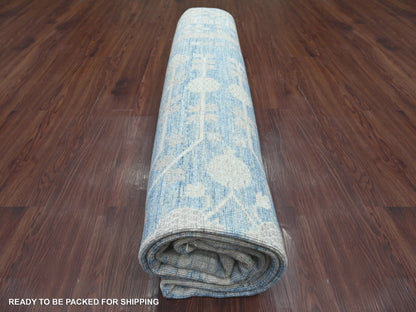Blue 8'0" x 9'9" Oushak And Peshawar Hand knotted Wool Rug - Sku: O021884