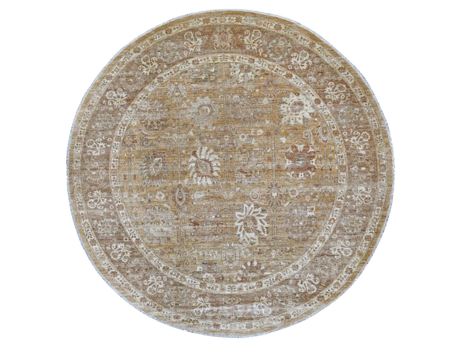 Brown 7'8" x 7'11" Oushak And Peshawar Hand knotted Wool Rug - Sku: O021887