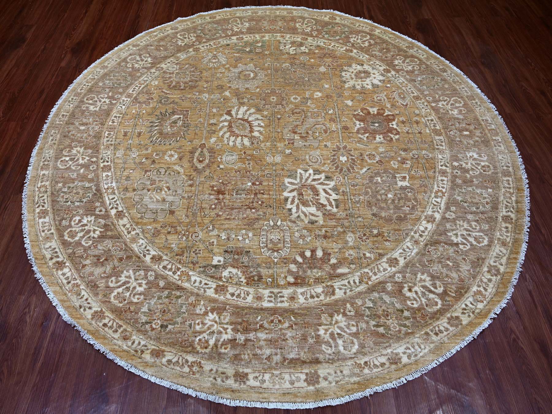 Brown 7'8" x 7'11" Oushak And Peshawar Hand knotted Wool Rug - Sku: O021887