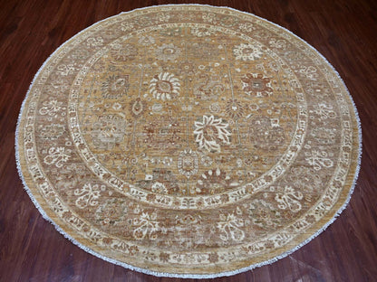 Brown 7'8" x 7'11" Oushak And Peshawar Hand knotted Wool Rug - Sku: O021887