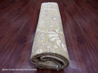 Brown 7'8" x 7'11" Oushak And Peshawar Hand knotted Wool Rug - Sku: O021887