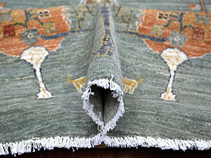 Green 10'1" x 10'3" Oushak And Peshawar Hand knotted Wool Rug - Sku: O021888