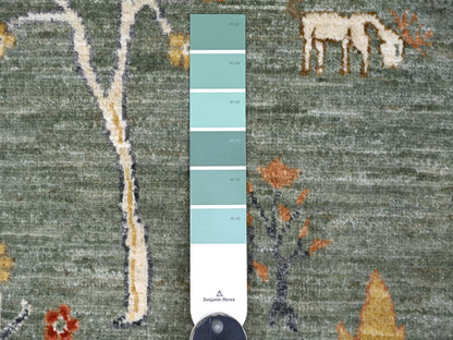 Green 10'1" x 10'3" Oushak And Peshawar Hand knotted Wool Rug - Sku: O021888