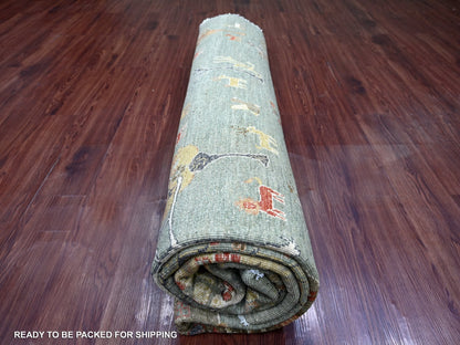 Green 10'1" x 10'3" Oushak And Peshawar Hand knotted Wool Rug - Sku: O021888