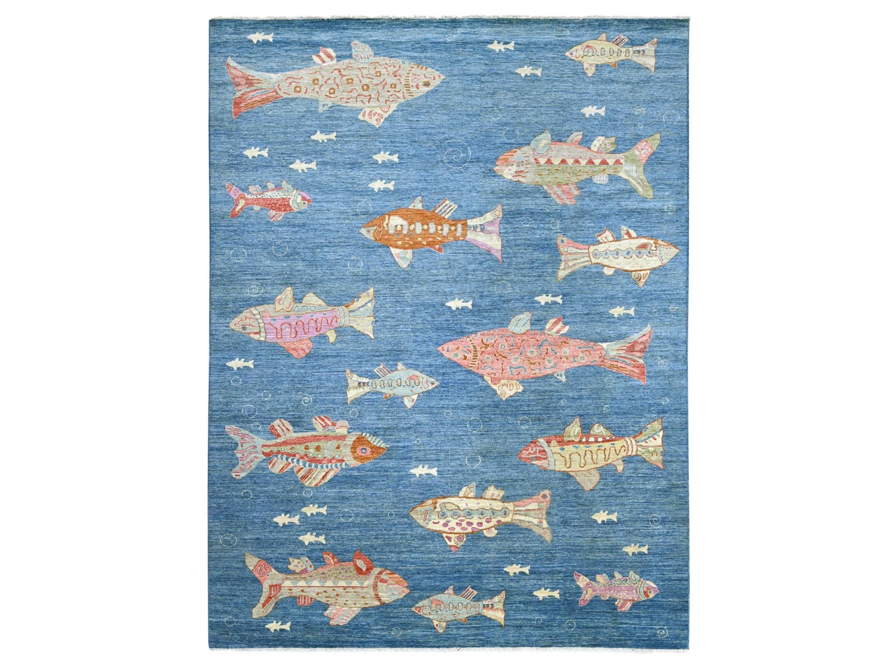Blue 8'11" x 11'9" Modern and Contemporary Hand knotted Wool Rug - Sku: O021889