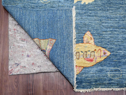 Blue 8'11" x 11'9" Modern and Contemporary Hand knotted Wool Rug - Sku: O021889
