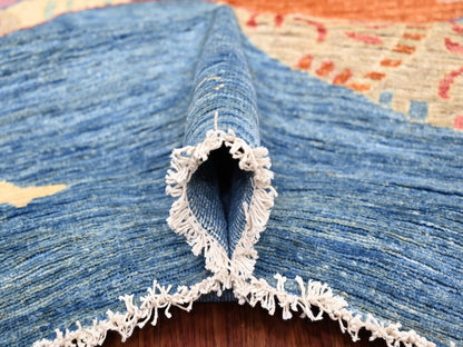 Blue 8'11" x 11'9" Modern and Contemporary Hand knotted Wool Rug - Sku: O021889