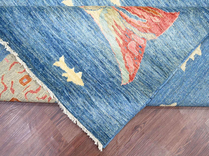 Blue 8'11" x 11'9" Modern and Contemporary Hand knotted Wool Rug - Sku: O021889
