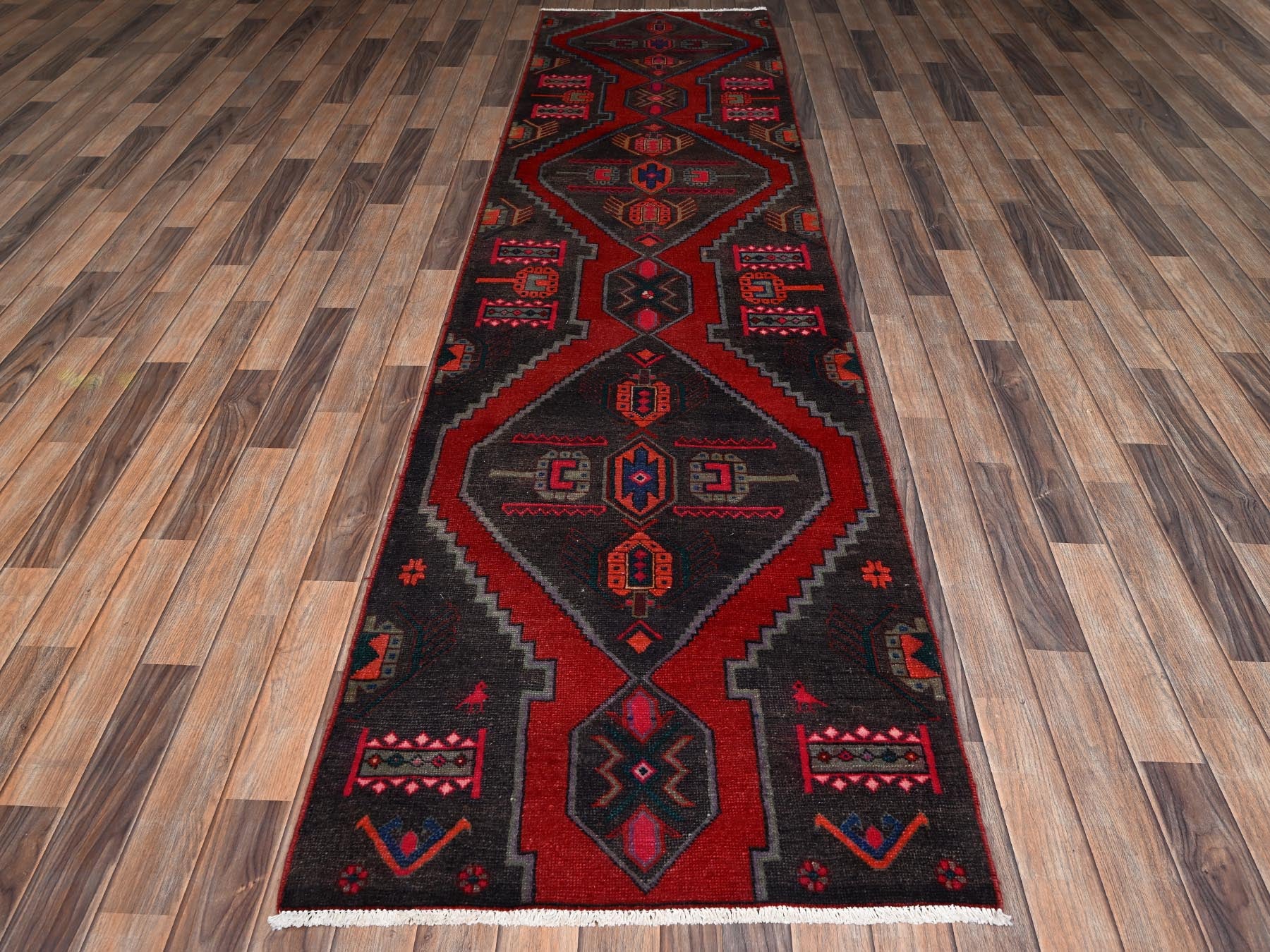 Brown 2'10" x 11'1" Vintage Hand knotted Wool Rug - Sku: O02188