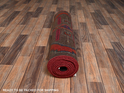 Brown 2'10" x 11'1" Vintage Hand knotted Wool Rug - Sku: O02188