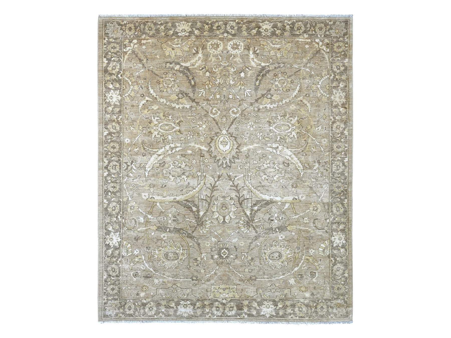Brown 8'1" x 9'9" Oushak And Peshawar Hand knotted Wool Rug - Sku: O021892