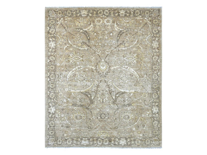 Brown 8'1" x 9'9" Oushak And Peshawar Hand knotted Wool Rug - Sku: O021892