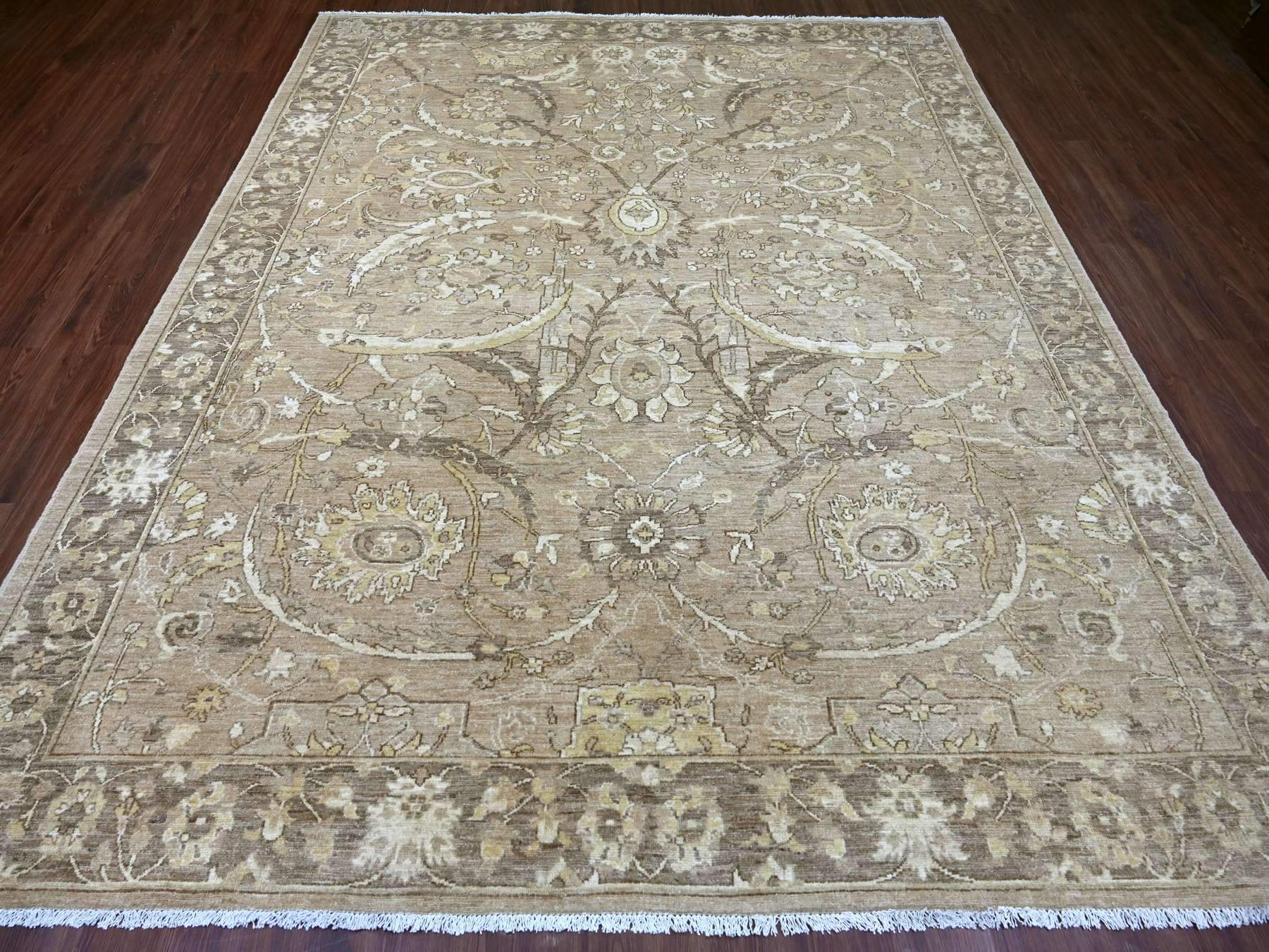 Brown 8'1" x 9'9" Oushak And Peshawar Hand knotted Wool Rug - Sku: O021892