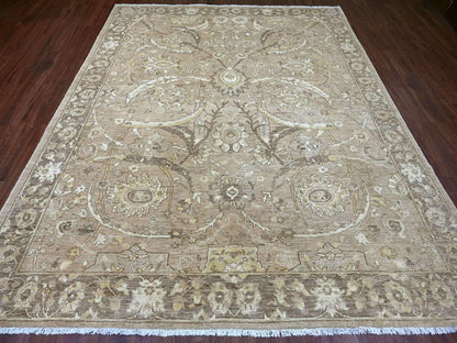Brown 8'1" x 9'9" Oushak And Peshawar Hand knotted Wool Rug - Sku: O021892