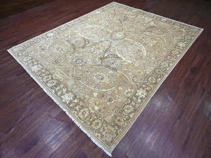 Brown 8'1" x 9'9" Oushak And Peshawar Hand knotted Wool Rug - Sku: O021892