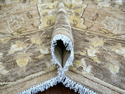 Brown 8'1" x 9'9" Oushak And Peshawar Hand knotted Wool Rug - Sku: O021892
