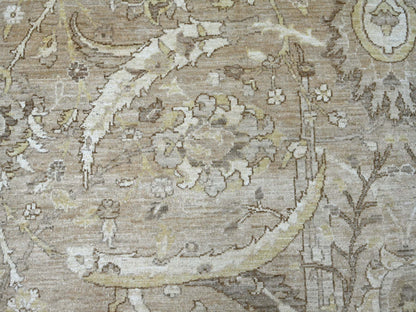 Brown 8'1" x 9'9" Oushak And Peshawar Hand knotted Wool Rug - Sku: O021892