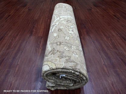 Brown 8'1" x 9'9" Oushak And Peshawar Hand knotted Wool Rug - Sku: O021892