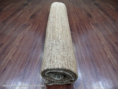 Brown 8'2" x 8'5" Modern and Contemporary Hand knotted Wool Rug - Sku: O021898