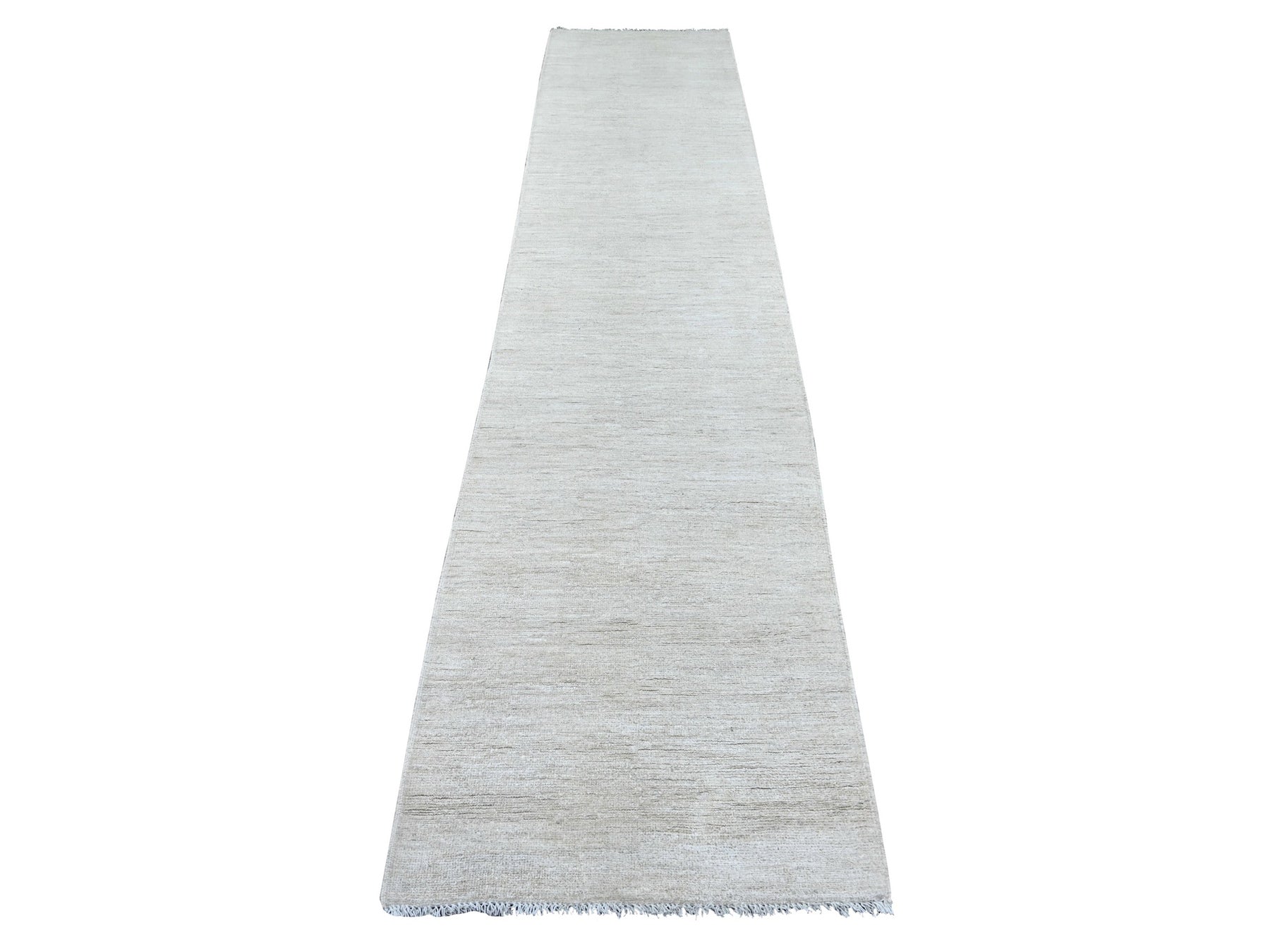 Ivory 2'6" x 11'6" Modern and Contemporary Hand knotted Wool Rug - Sku: O021899