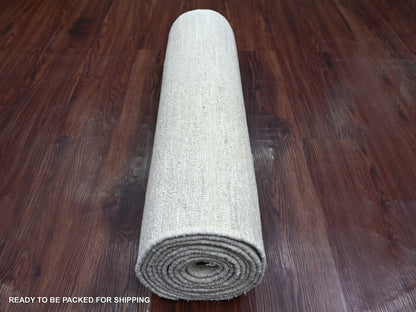 Ivory 2'6" x 11'6" Modern and Contemporary Hand knotted Wool Rug - Sku: O021899