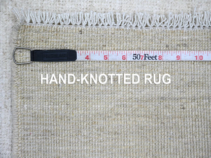 Ivory 2'6" x 11'6" Modern and Contemporary Hand knotted Wool Rug - Sku: O021899
