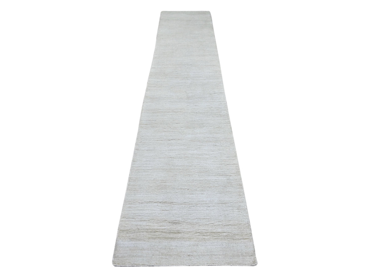 Modern / Contemporary hand-knotted wool runner in Ivory, 2'4" x 11'7" — SKU O021901