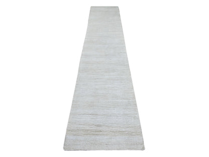 Modern / Contemporary hand-knotted wool runner in Ivory, 2'4" x 11'7" — SKU O021901