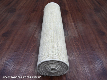 Modern / Contemporary hand-knotted wool runner in Ivory, 2'4" x 11'7" — SKU O021901 (view 4)
