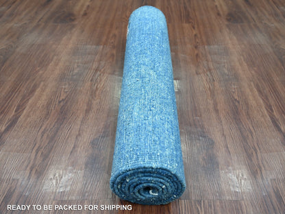 Blue 2'5" x 7'9" Modern and Contemporary Hand knotted Wool Rug - Sku: O021902