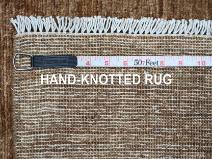 Brown 2'9" x 9'7" Modern and Contemporary Hand knotted Wool Rug - Sku: O021903