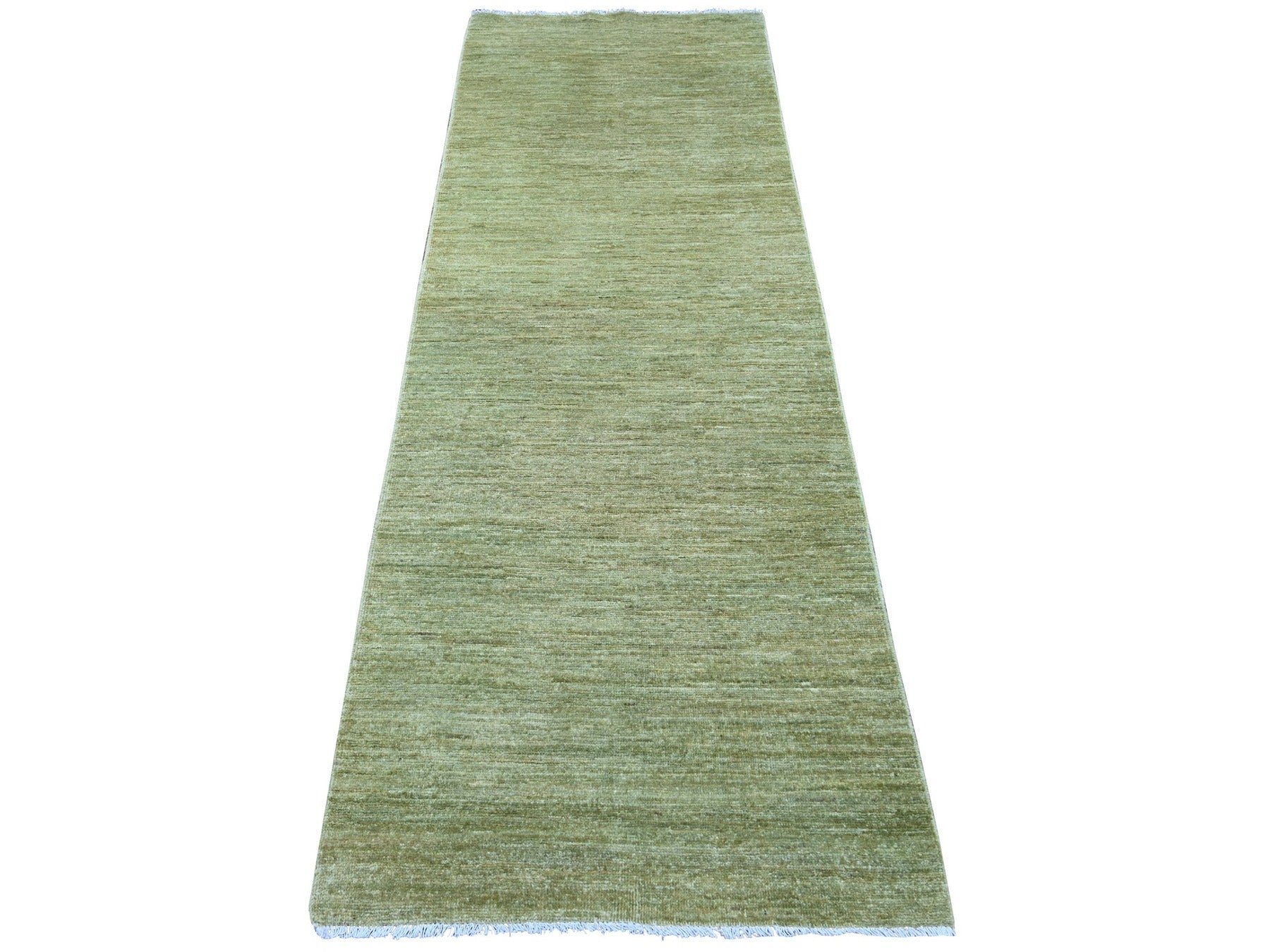 Green 2'9" x 7'11" Modern and Contemporary Hand knotted Wool Rug - Sku: O021905