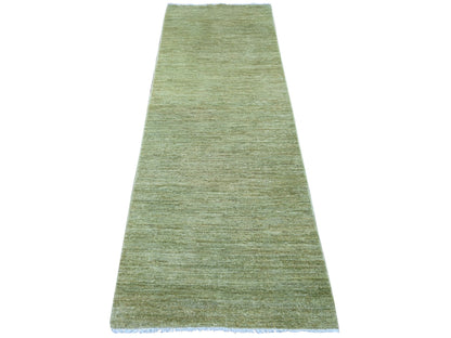 Green 2'9" x 7'11" Modern and Contemporary Hand knotted Wool Rug - Sku: O021905