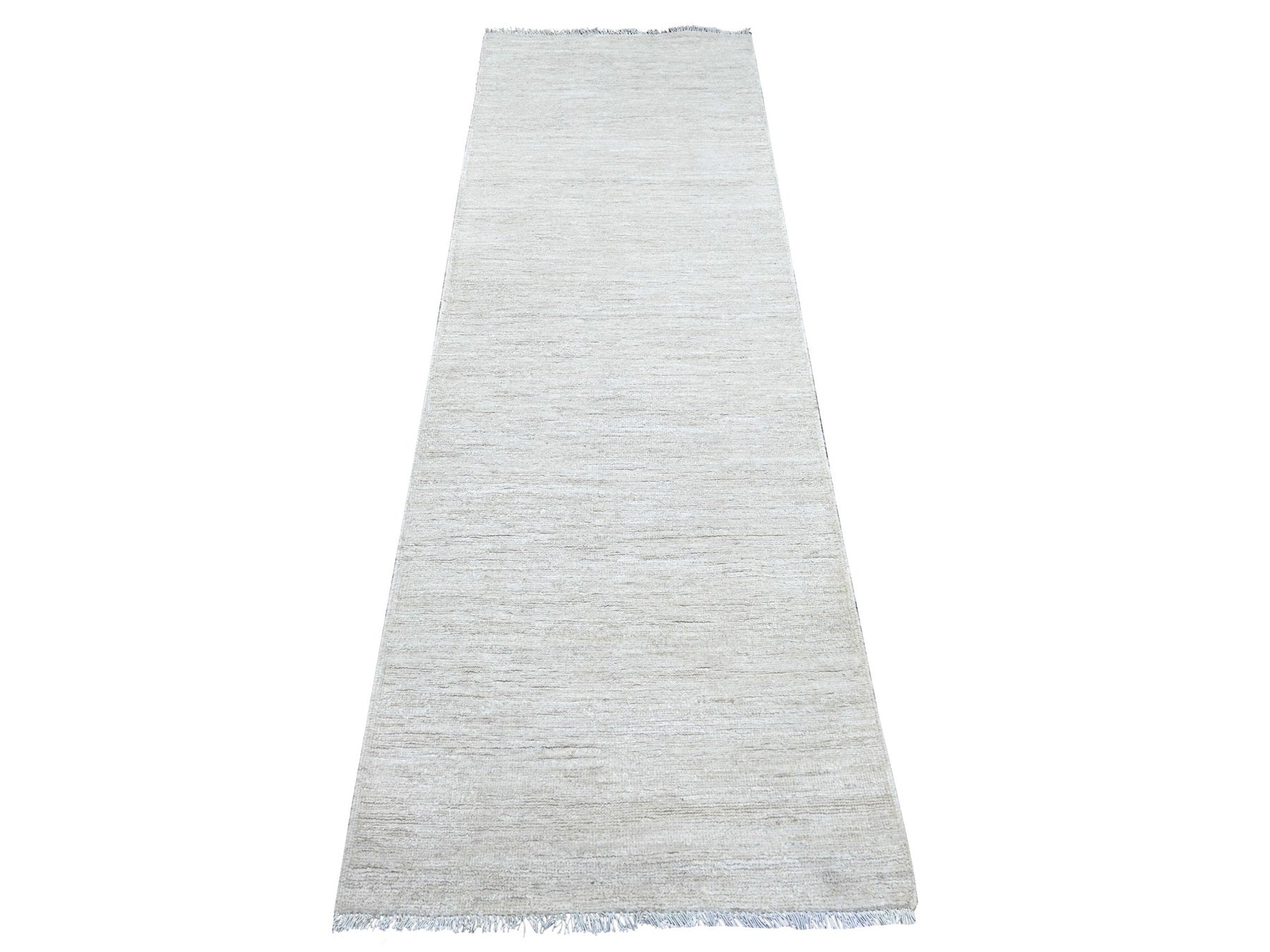 Ivory 2'6" x 7'6" Modern and Contemporary Hand knotted Wool Rug - Sku: O021906