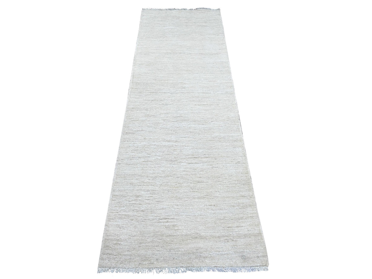 Modern / Contemporary hand-knotted wool runner in Ivory, 2'6" x 7'6" — SKU O021906