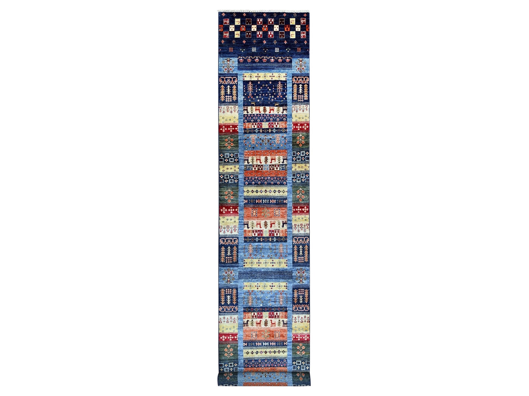 Blue 2'9" x 15'11" Tribal & Geometric Hand knotted Wool Rug - Sku: O021907