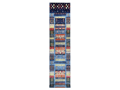 Blue 2'9" x 15'11" Tribal & Geometric Hand knotted Wool Rug - Sku: O021907