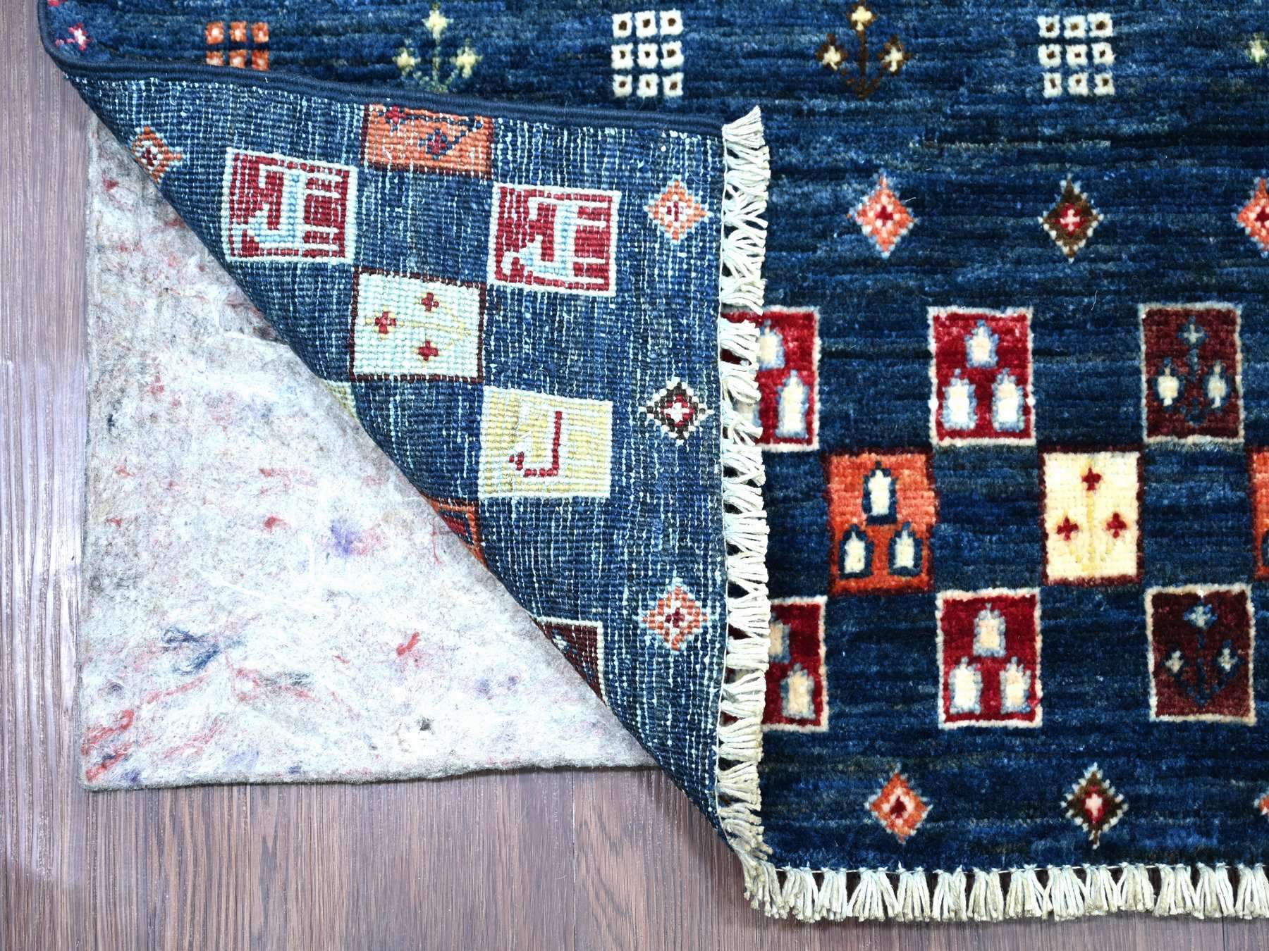 Gabbeh Tribal & Geometric hand-knotted wool runner in Blue, 2'9" x 15'11" — SKU O021907 (view 2)