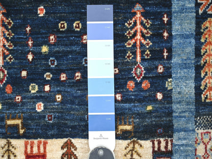 Blue 2'9" x 15'11" Tribal & Geometric Hand knotted Wool Rug - Sku: O021907