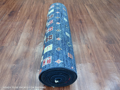 Blue 2'9" x 15'11" Tribal & Geometric Hand knotted Wool Rug - Sku: O021907