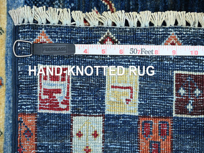 Gabbeh Tribal & Geometric hand-knotted wool runner in Blue, 2'9" x 15'11" — SKU O021907 (view 6)