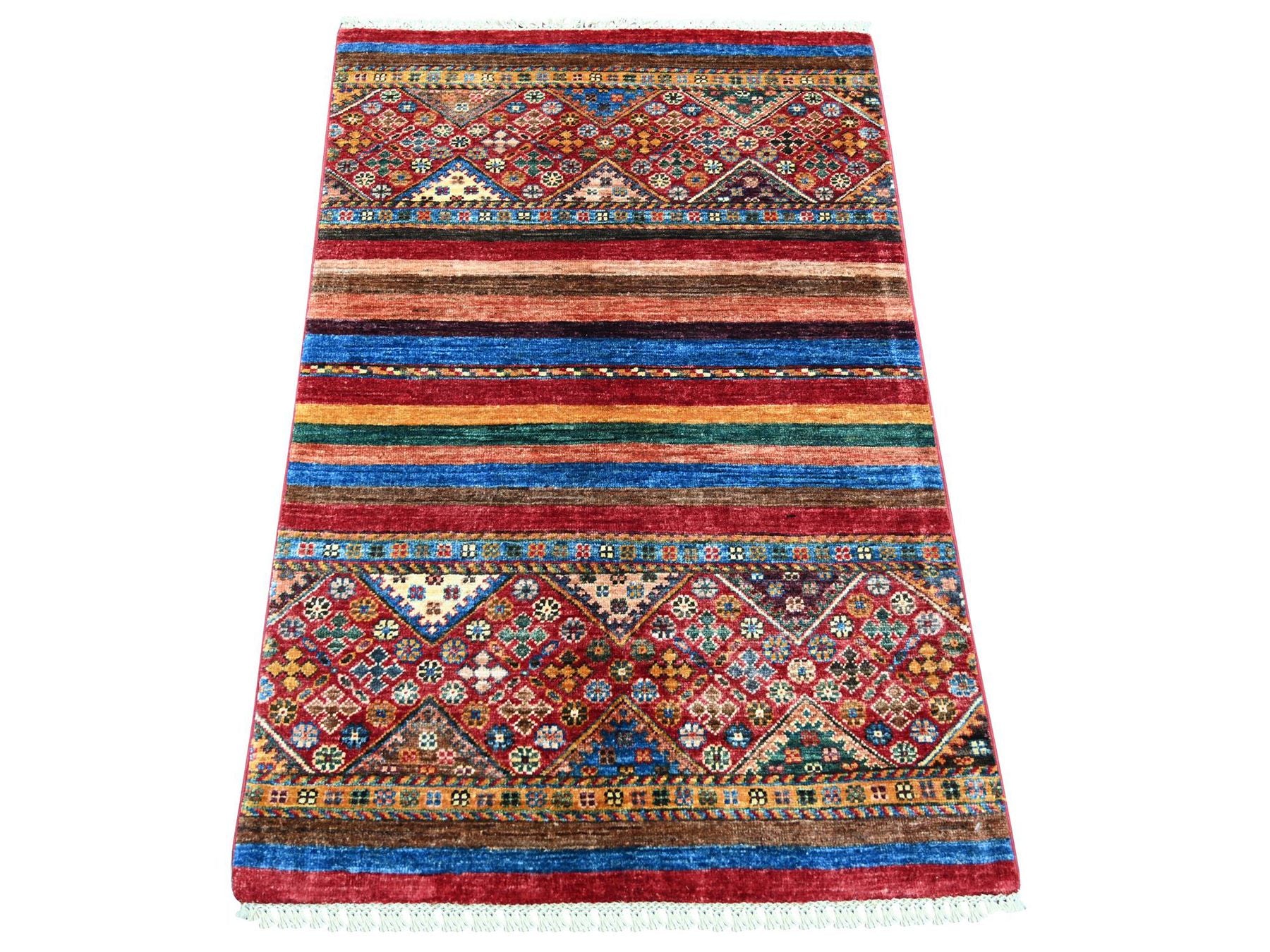 Kazak Tribal & Geometric hand-knotted wool rug in Red, 2'7" x 4' — SKU O021908