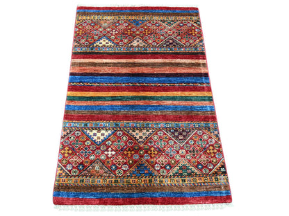 Kazak Tribal & Geometric hand-knotted wool rug in Red, 2'7" x 4' — SKU O021908