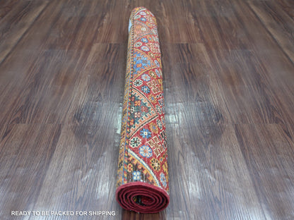 Kazak Tribal & Geometric hand-knotted wool rug in Red, 2'7" x 4' — SKU O021908 (view 4)