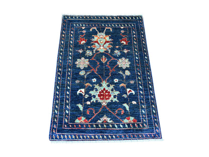 Blue 2'10" x 3'11" Tribal & Geometric Hand knotted Wool Rug - Sku: O021909