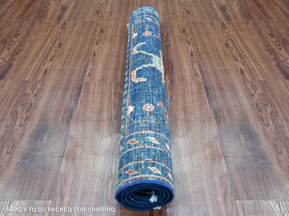 Blue 2'10" x 3'11" Tribal & Geometric Hand knotted Wool Rug - Sku: O021909