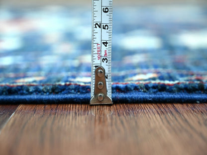 Blue 2'10" x 3'11" Tribal & Geometric Hand knotted Wool Rug - Sku: O021909