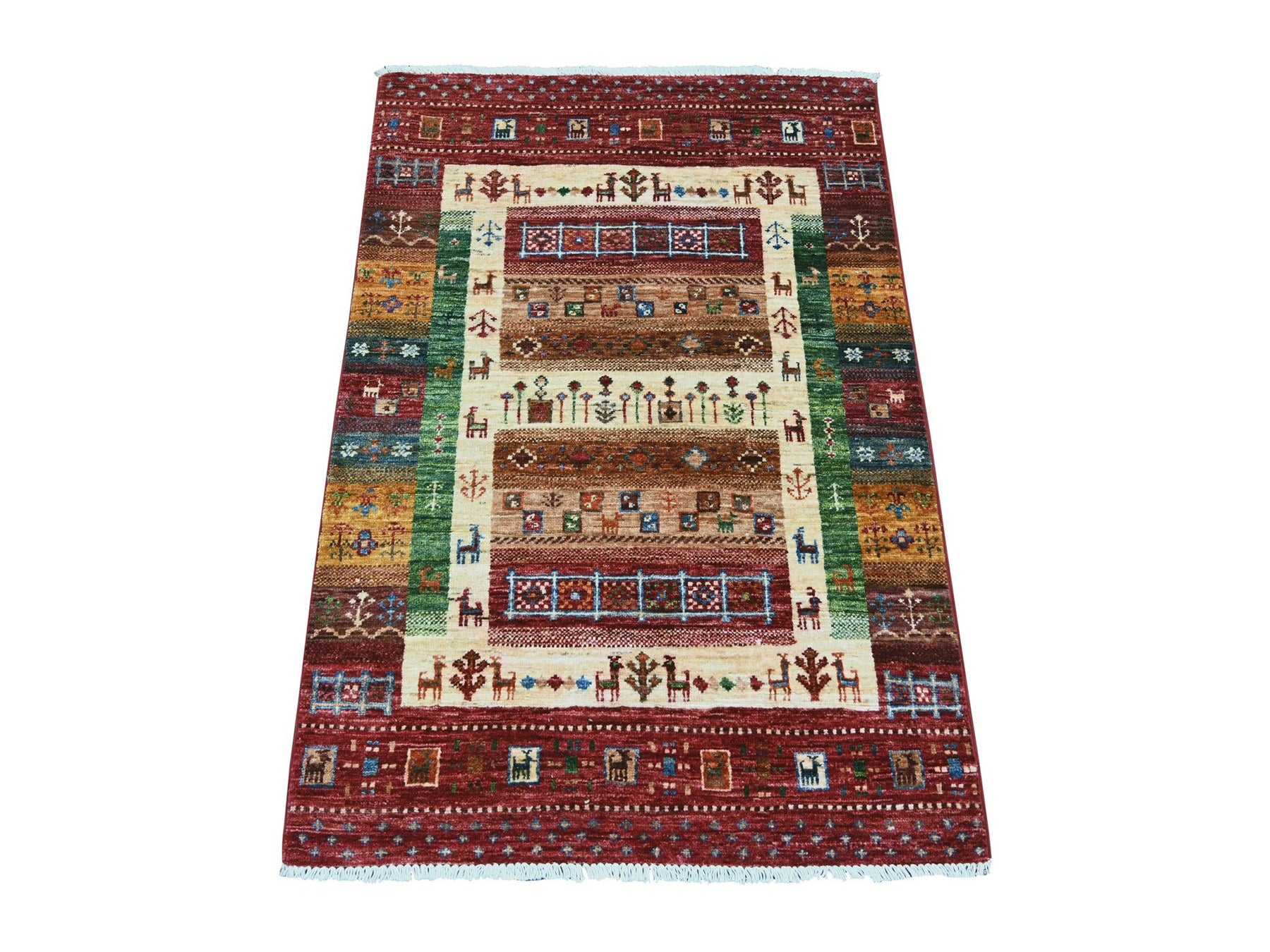 Gabbeh Tribal & Geometric hand-knotted wool rug in Red, 2'9" x 4' — SKU O021912
